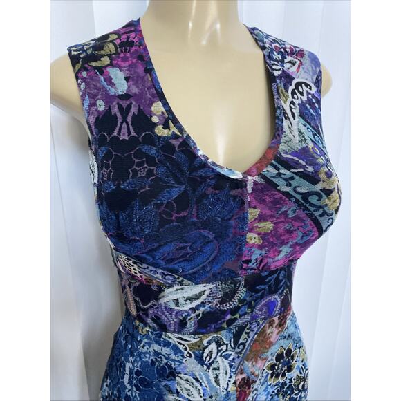 FUZZI Floral Patchwork Sleeveless Midi Dress Tulle V Neck A Line Fit Fla… - Picture 7 of 11